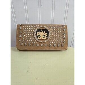 Betty Boop Wallet Biker Studs Bling Rhinestones Brown